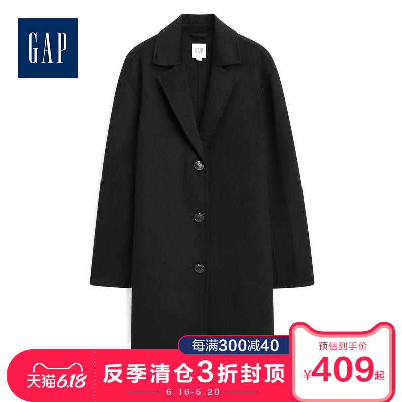 Gap女装V领毛呢大衣473486 气质单排扣外套中长款女士时尚外套