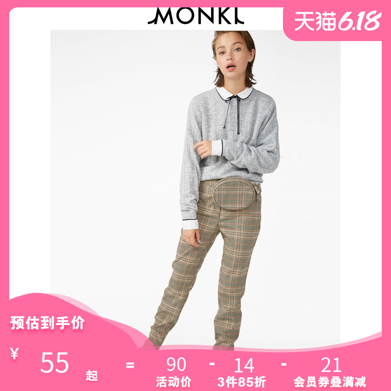 MONKI秋冬 灰色短款宽松毛针织衫打底衫厚圆领套头毛衣女 0632546