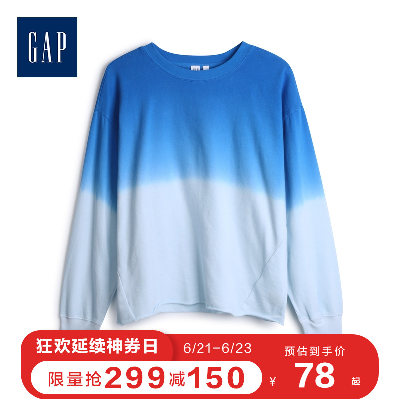 Gap女装圆领套头毛边下摆卫衣春527377 活力亮色落肩袖上衣新款