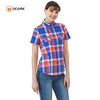 ACOME/阿珂姆户外春夏款女式全棉衬衫格子短袖衬衫AG131C2036