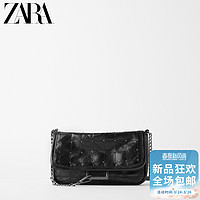 ZARA新款 女包 黑色摇滚风格软质钱包式斜挎包 16390004040