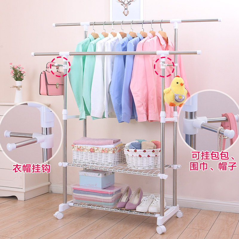 升降晾衣架落地折叠室内不锈钢双杆式挂衣架阳台伸缩晒衣架移动