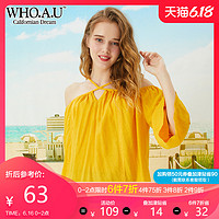 WHO．A．U女长袖夏装 新款吊带镂空刺绣款女衬衫  WHBL824M21