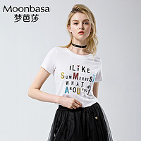 Moonbasa/梦芭莎T恤女短袖休闲女装合体款字母印花上衣打底衫