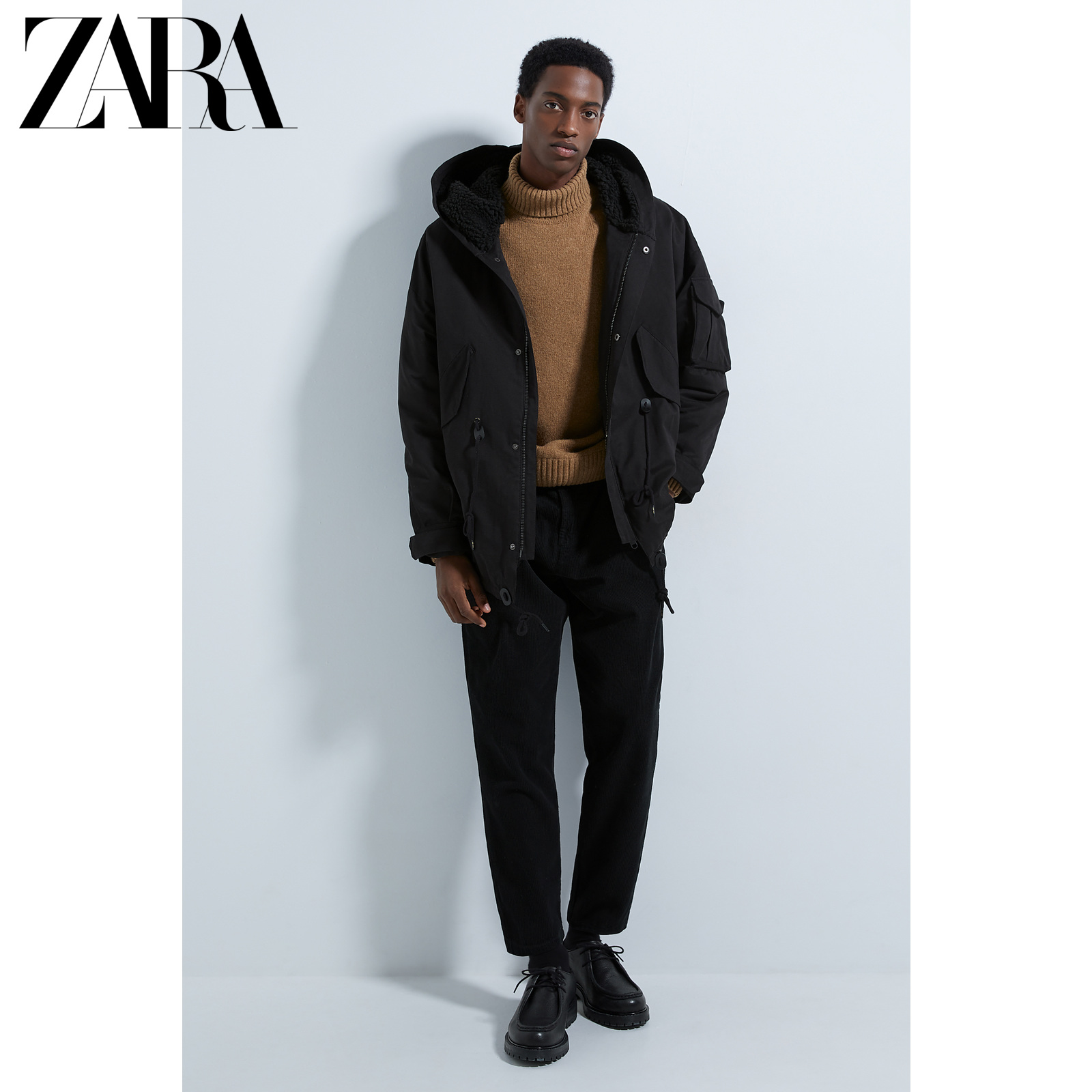zara新款 男装 抓绒拼接派克外套 06985307800