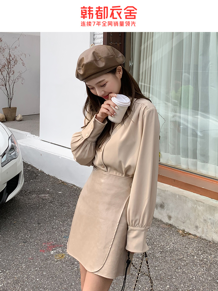 韩都衣舍2020春装新款衬衣V领长袖韩版雪纺衬衫女PS9568禄