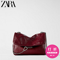 ZARA新款 女包 绛红色摇滚风格软质钱包式斜挎包 16657510022