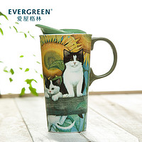 爱屋格林马克杯带盖大容量陶瓷杯可爱猫咪咖啡杯办公室水杯家用
