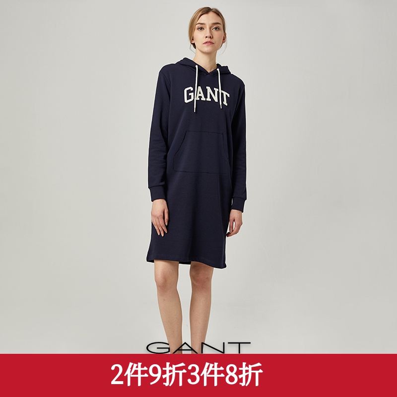 GANT/甘特秋冬女士连帽领卫衣字母连衣裙4204313