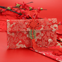 唐绣（TONSILK）创意刺绣丝绸万元布艺红包袋新年春节结婚庆用品利是封锦缎T04-1祥龙