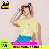 PANCOAT 时尚潮牌夏季韩版休闲卡通圆领鹅黄色短袖T恤宽松女上衣