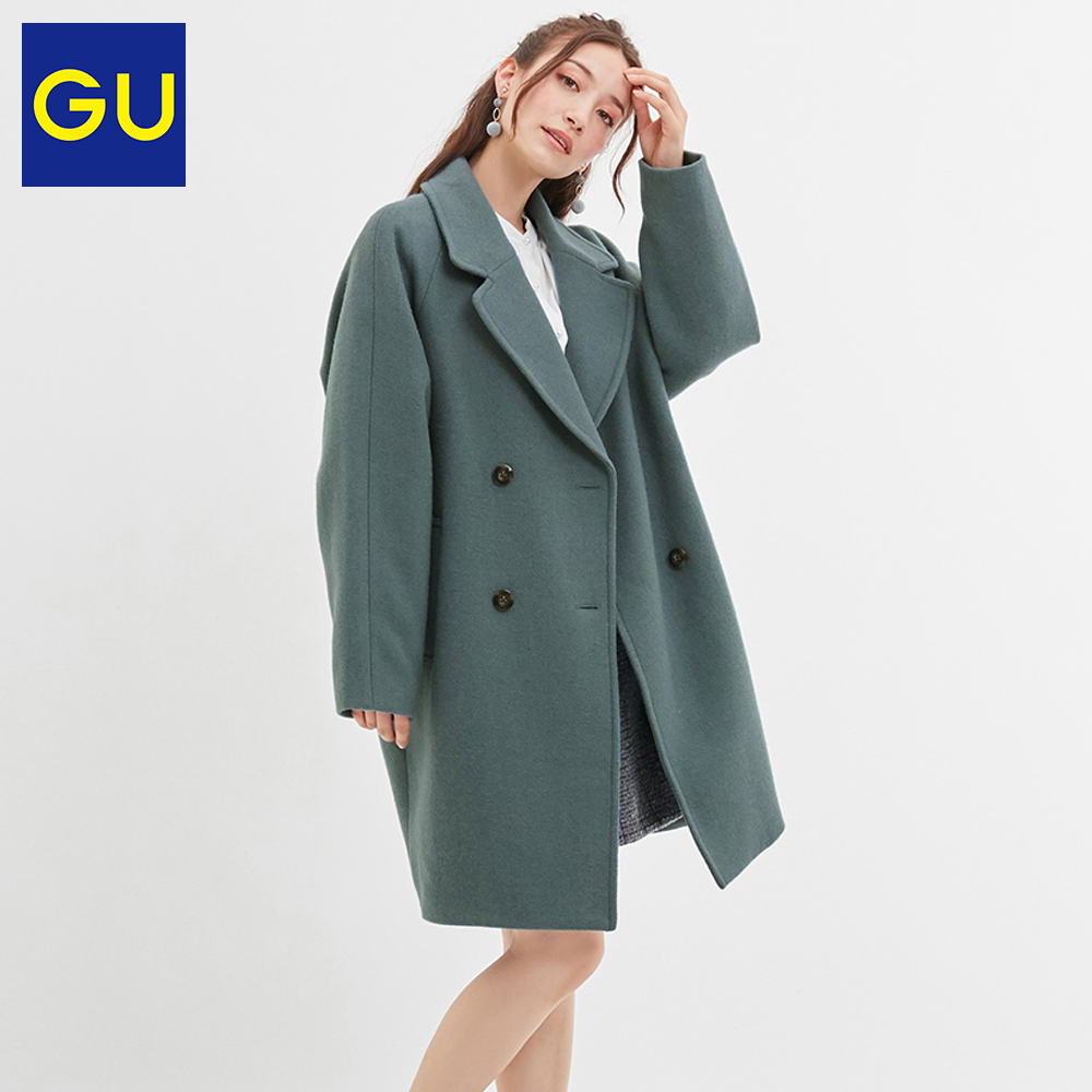 GU极优女装毛混纺茧型大衣2019冬季新款时尚中长款毛呢大衣319067
