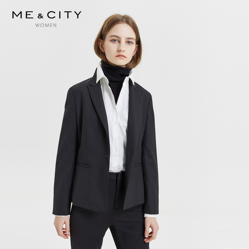 折|羊毛混纺MECITY女冬季职业通勤单粒扣短款修身西装外套