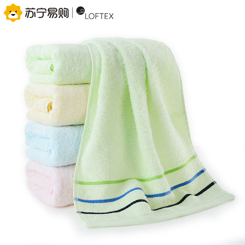 亚光(LOFTEX)毛巾纯棉柔软吸水素色彩条面巾4条装混色 32*70cm