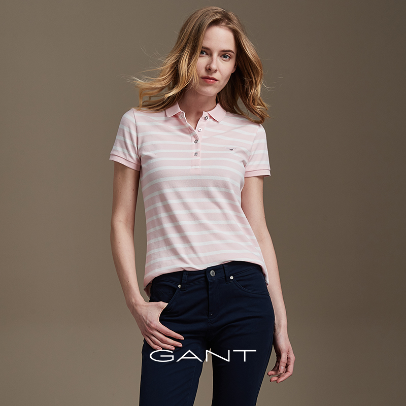 GANT/甘特条纹短袖T恤春夏款夏布列塔尼修身翻领POLO衫女4200204