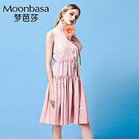 Moonbasa/梦芭莎女装桔梗连衣裙黑色收腰无袖百褶裙连体裙 显瘦