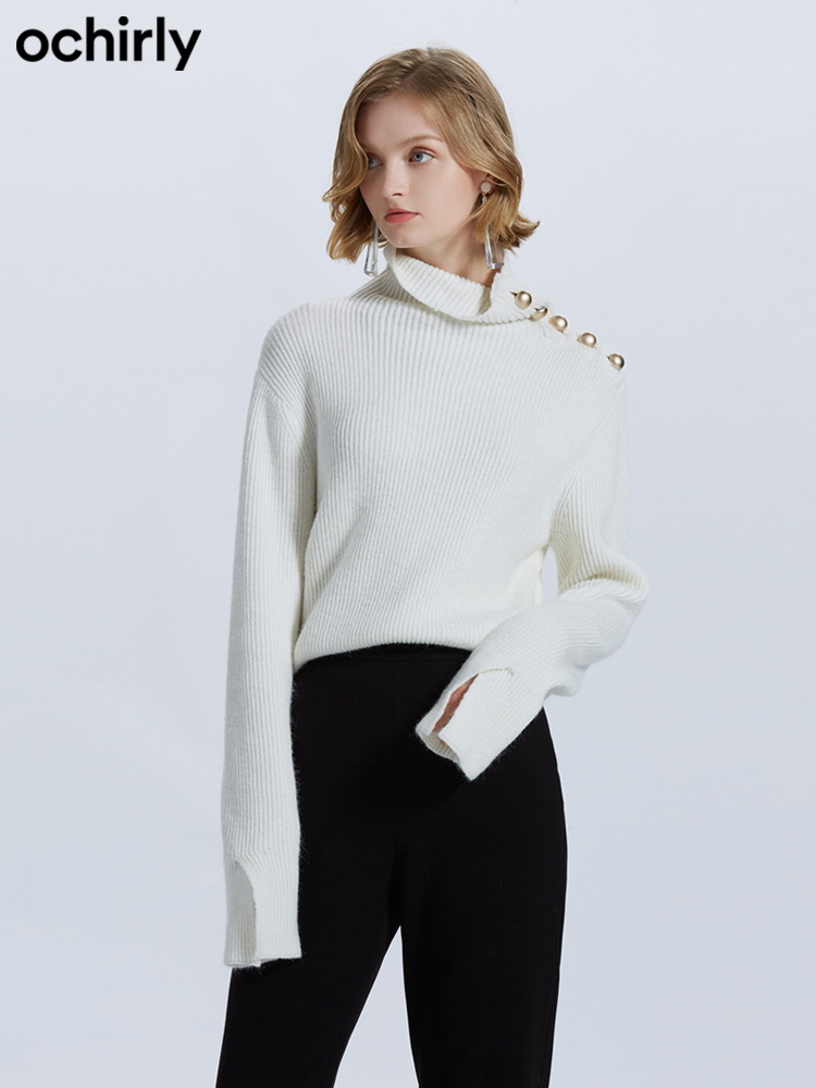 欧时力2019冬装金属纽扣高领针织毛衣女宽松1GZ4034940