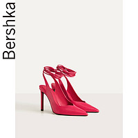 Bershka女鞋 2020春季新款尖头绑带紫红色露跟高跟鞋 11316560060 39 (255/87) 紫红色