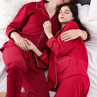 达尔丽秋冬季女士薄夹棉睡衣开衫针织红色喜庆本命年可外穿家居服 L-里外精梳纯棉/亲肤柔软 红色T885119-009