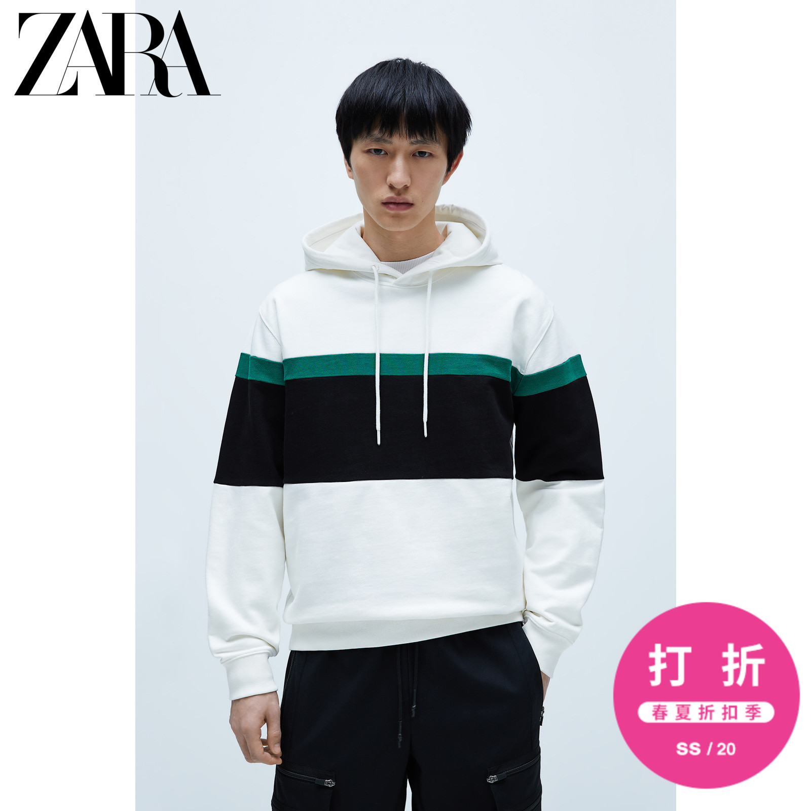 ZARA 新款 男装 拼色连帽卫衣 01701420250 XXL (190/108A) 白色