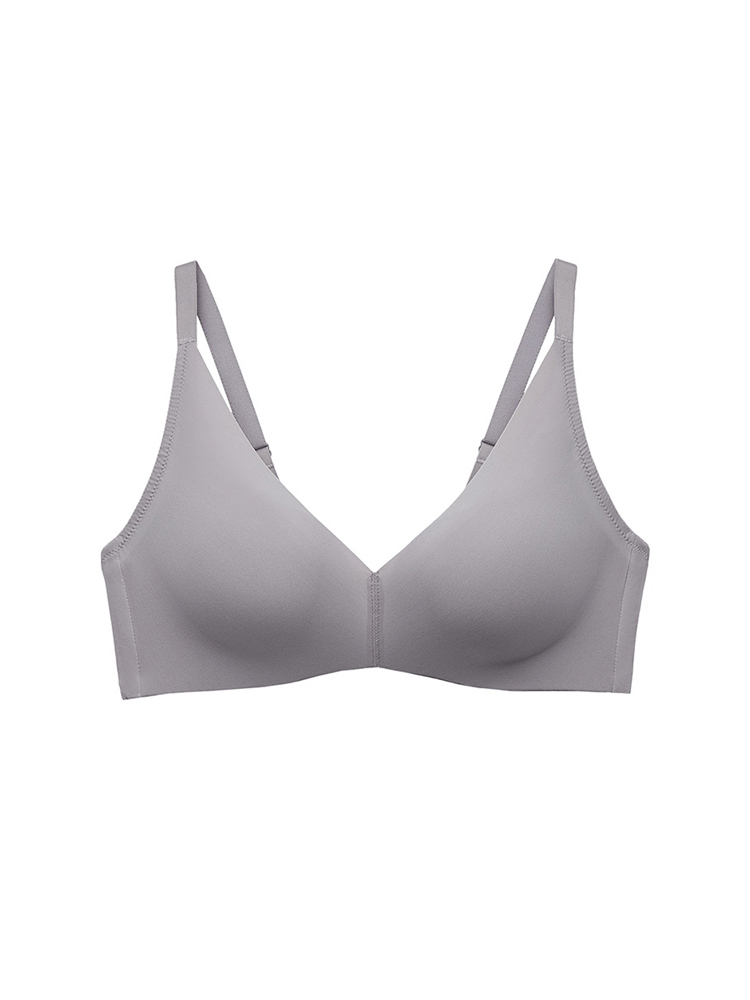 加一尚品无痕内衣女厚薄款无钢圈隐形性感聚拢文胸收副乳上托胸罩 灰紫色 90B 薄