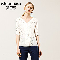 Moonbasa/梦芭莎宽松泡泡袖雪纺衬衫女中袖上衣ol通勤女装夏新品 L 白色