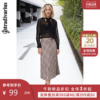 Stradivarius 高腰中长款格子半身裙百褶裙女2020春夏04732723451 XS 中米色