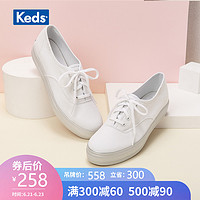 Keds旗舰店 新品女鞋 厚底帆布鞋小白鞋 时尚松糕鞋WF58035 35 白色/银色