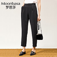 Moonbasa/梦芭莎时尚条纹萝卜裤夏季薄款女通勤九分裤OL西装裤潮 S 白色