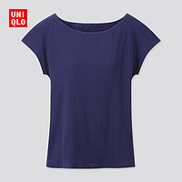 女装 罗纹船领BRAT恤(法式袖)(打底衫) 423071 优衣库UNIQLO 155/85/S 00 白色