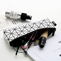 kinbor创意时尚皮质笔袋PU皮铅笔袋笔盒多功能化妆品收纳包几何风 方款-十字