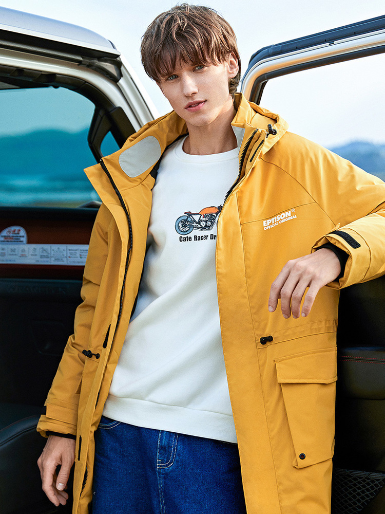 衣品天成2019冬季新款男士帅气连帽羽绒服潮流中长款潮牌爆款外套 170 黄色