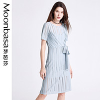 Moonbasa/梦芭莎条形针织两件套绑带收腰连衣裙（送吊带背心裙） L 灰蓝色