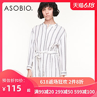 Asobio春季新品女装时尚休闲慵懒风衬衫裙中裙带条纹立领长袖衬衫 165/88A/M 黑色/999