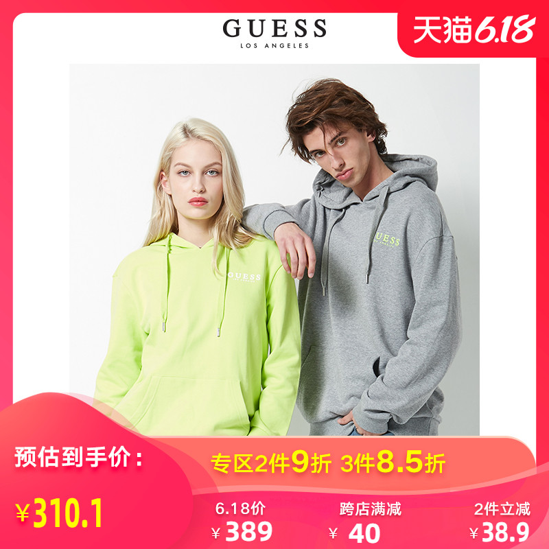 GUESS情侣卫衣2020新款女纯色字母印花LOGO连帽上衣-YK1K9430K L IVY-白色(女)