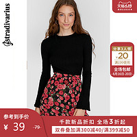 Stradivarius  毛衣女木耳边宽袖口针织衫2020新款潮 06625201001 M 黑色