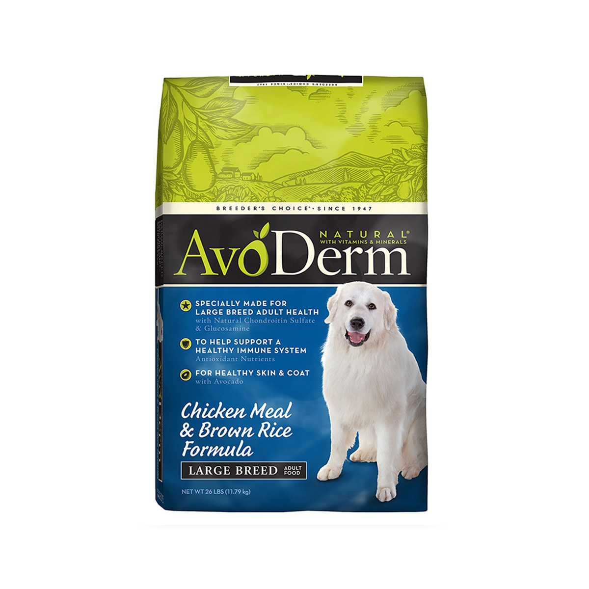  AvoDerm 鸡肉糙米配方大型成犬粮 26磅