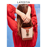 拉菲斯汀水桶包2020新款潮时尚真皮锁扣手提包女撞色单肩斜挎小包