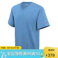 Champion冠军男士V领T恤棉质运动衫休闲短袖 T0221 Swiss Blue L
