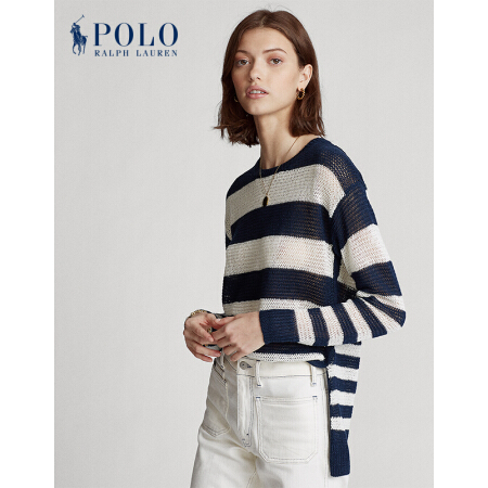 Ralph Lauren/拉夫劳伦女装 2020年春季条纹亚麻毛衣21341 400-蓝色 M