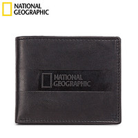 国家地理National Geographic牛皮钱包男短款零钱包票夹卡位  黑色
