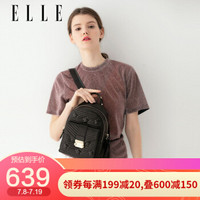 ELLE双肩包20春夏90646女士时尚双肩包条纹混合绗缝设计 黑色