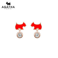 AGATHA瑷嘉莎钻石红色小狗耳钉女里昂系列925银玫瑰金温感变色简约时尚饰品送女友生日礼物