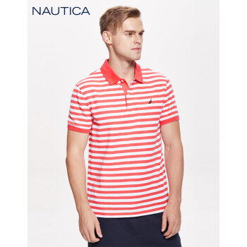 诺帝卡 NAUTICA 男士 新款 短袖针织条纹POLO衫 KM8102 红色 6DC M