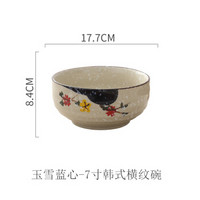 日式手绘陶瓷面碗家用大碗餐具 陶瓷面条汤碗饭碗大号泡面拉面碗 7寸韩式横纹碗：玉雪蓝心