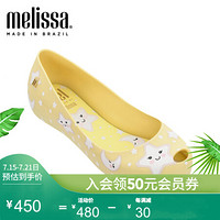 melissa梅丽莎2020春夏新绘印花鞋面中童凉鞋 黄/白 内长21.5cm/2
