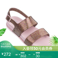 Melissa梅丽莎春夏Cosmic Sandal宽带平底撞色女中童凉鞋32502 粉色/闪粉色 内长17.5cm