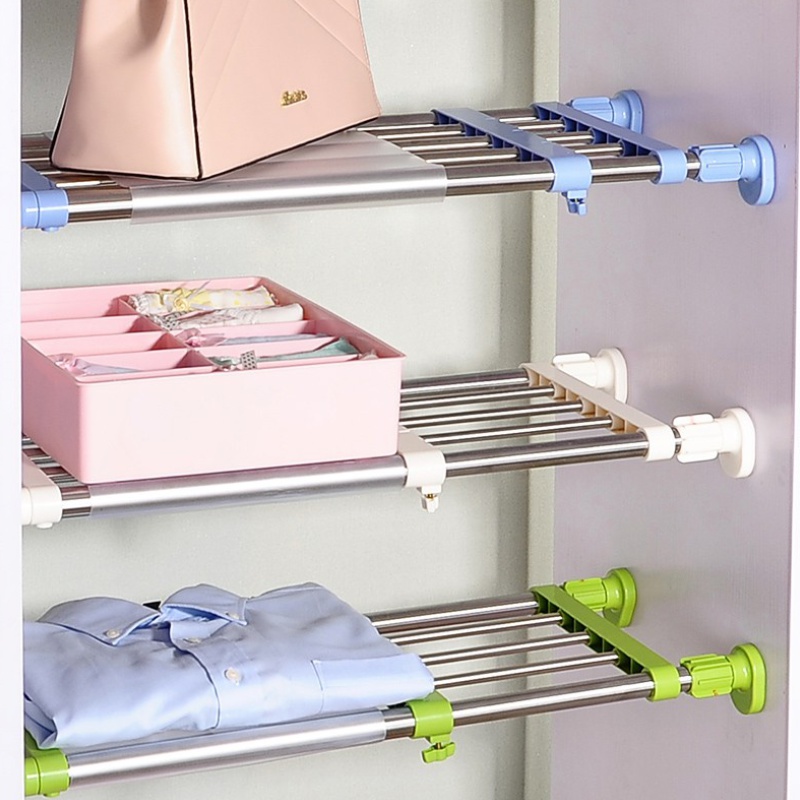 宝优妮柜子分层架免打孔衣柜隔板衣橱隔断橱柜收纳隔层伸缩置物架