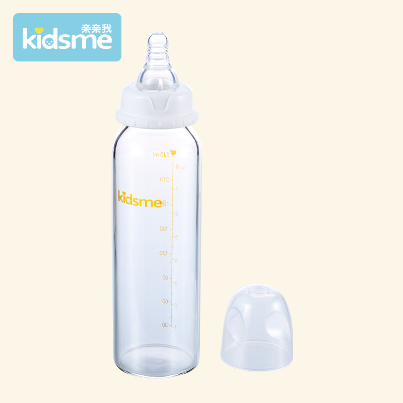 亲亲我Kidsme婴儿标口玻璃奶瓶新生儿耐高温奶瓶240Ml喂奶奶瓶