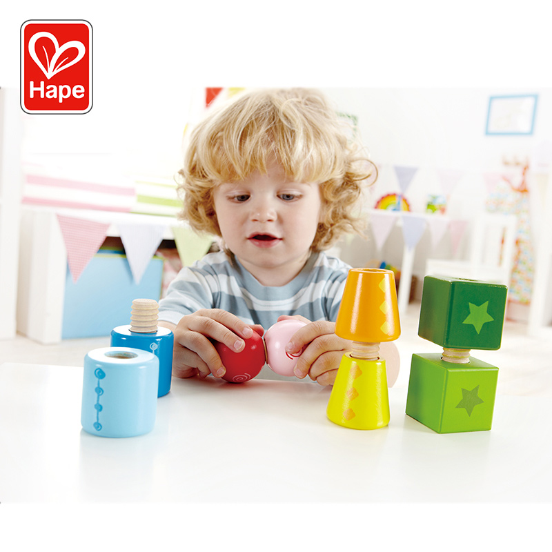 Hape几何螺旋套 木制宝宝早教智力2-3岁儿童早教益智玩具木制木质